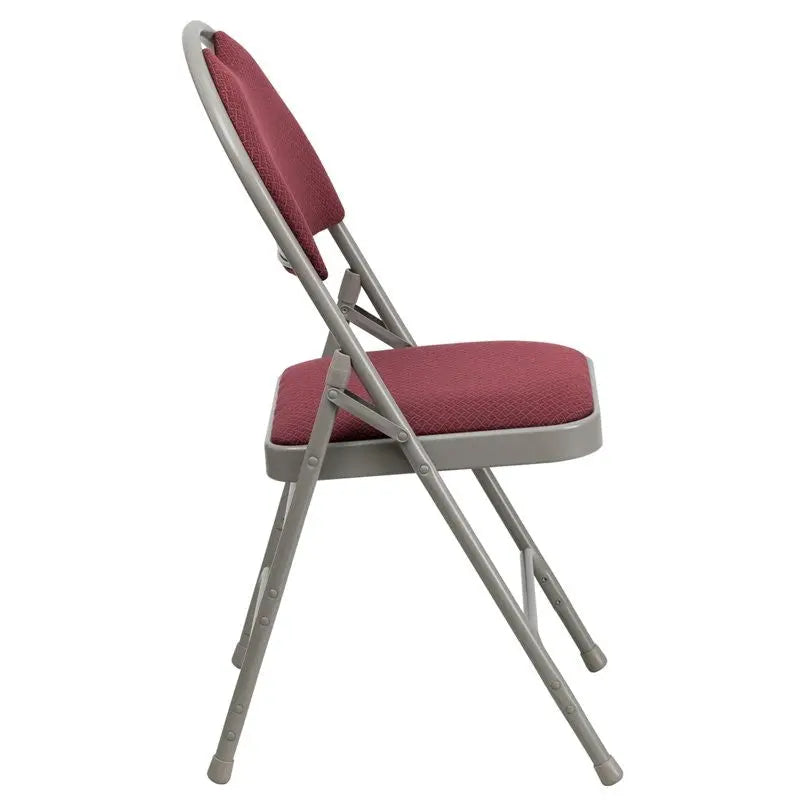 Rivera Metal Folding Chair, Burgundy Fabric Seat w/Carrying Handle Cutout Back iHome Studio