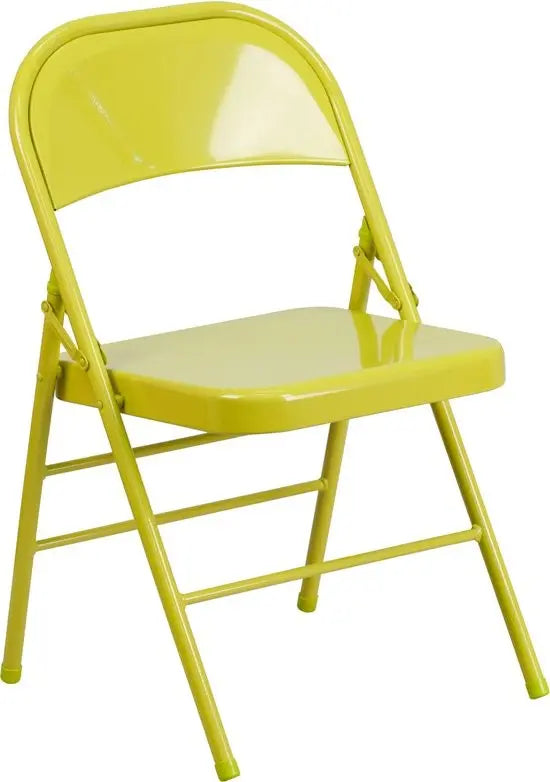 Rivera Metal Folding Chair, Citron, Triple Braced Frame iHome Studio