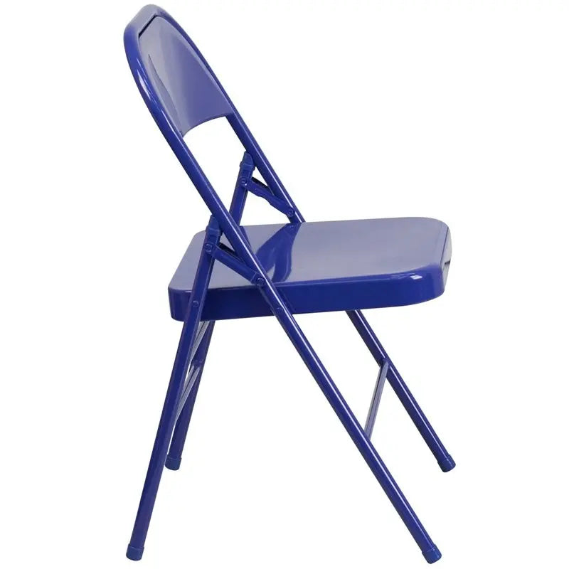Rivera Metal Folding Chair, Cobalt Blue, Triple Braced Frame iHome Studio
