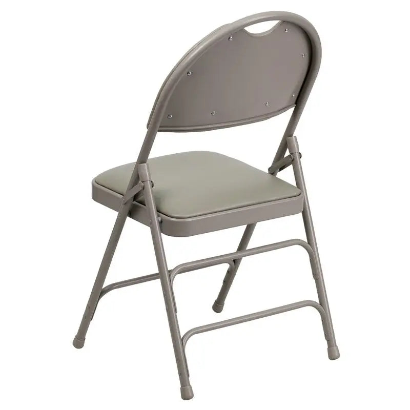 Rivera Metal Folding Chair, Grey Vinyl Seat w/Carrying Handle Cutout Back iHome Studio