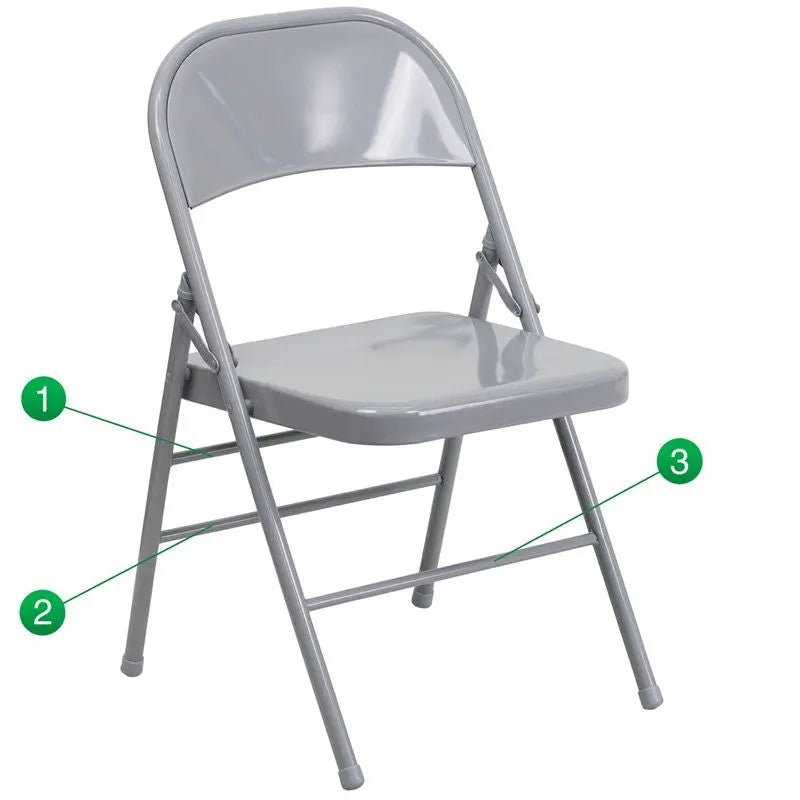 Rivera Metal Folding Chair, Grey, Triple Braced Frame iHome Studio