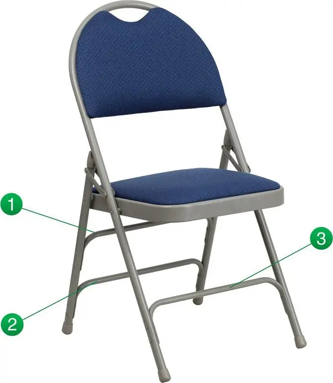 Rivera Metal Folding Chair, Navy Fabric Seat w/Carrying Handle Cutout Back iHome Studio