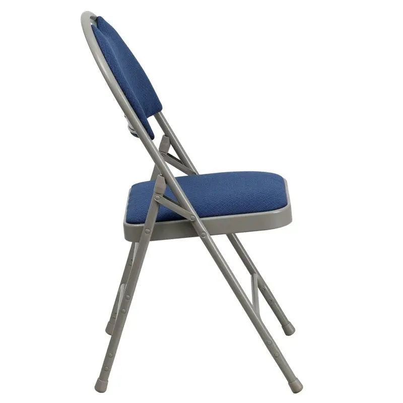 Rivera Metal Folding Chair, Navy Fabric Seat w/Carrying Handle Cutout Back iHome Studio