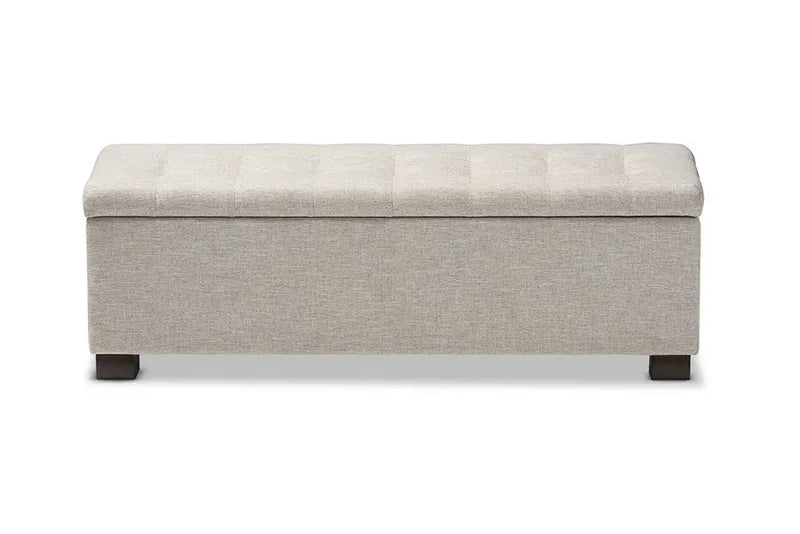 Roanoke Beige Fabric Upholstered Grid-Tufting Storage Ottoman Bench iHome Studio