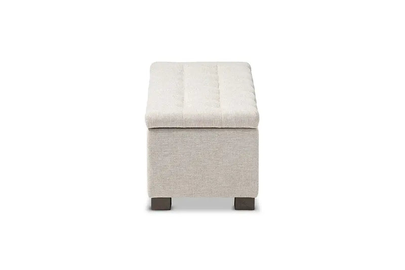 Roanoke Beige Fabric Upholstered Grid-Tufting Storage Ottoman Bench iHome Studio