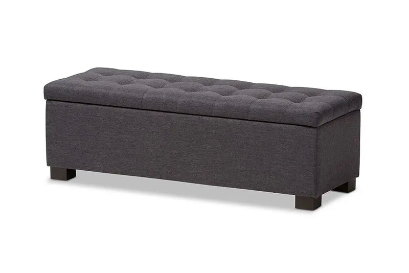 Roanoke Dark Grey Fabric Upholstered Grid-Tufting Storage Ottoman Bench iHome Studio