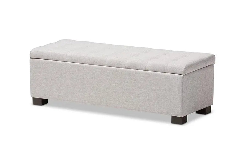 Roanoke Grayish Beige Fabric Upholstered Grid-Tufting Storage Ottoman Bench iHome Studio