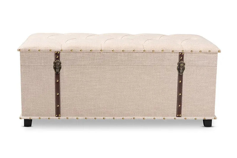 Robert Beige Fabric Upholstered Storage Trunk Ottoman iHome Studio