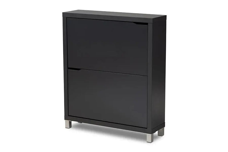 Rochester Dark Grey Finished Wood Shoe Storage Cabinet w/4 Fold-Out Racks iHome Studio