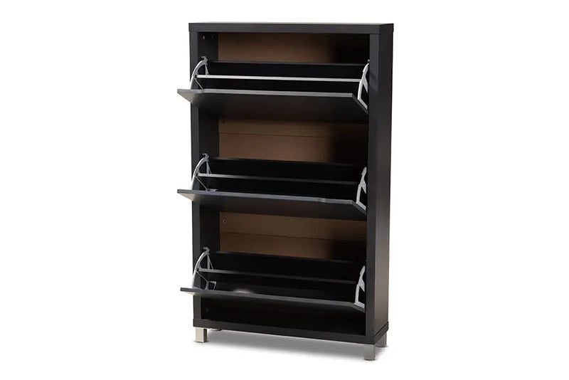 Rochester Dark Grey Finished Wood Shoe Storage Cabinet w/6 Fold-Out Racks iHome Studio