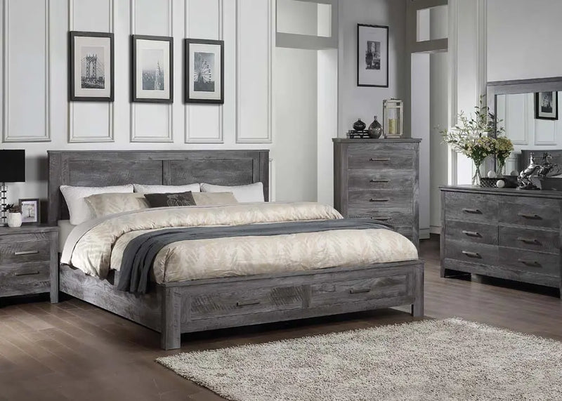 Rodrigo King Bed w/Drawers, Rustic Gray Oak iHome Studio