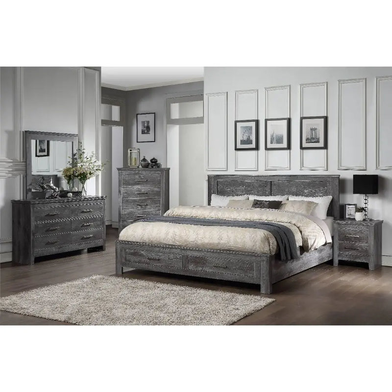 Rodrigo Queen Bed w/Drawers, Rustic Gray Oak iHome Studio