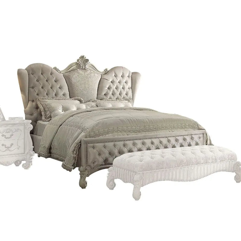 Ronald King Bed, Ivory Velvet & White iHome Studio