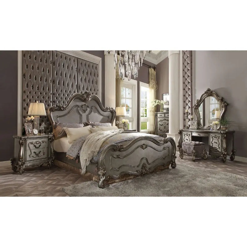 Ronald Wooden Headboard King Bed, Antique Platinum iHome Studio