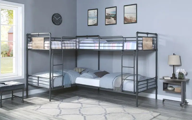 Rosemary L-Shape Twin/Twin Metal Bunk Bed, Black, Dark Bronze Hand-Brushed Finish iHome Studio