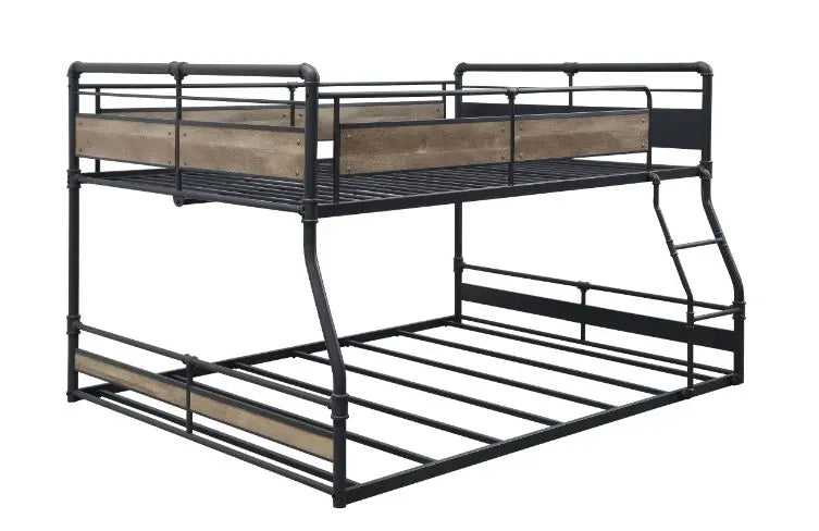 Rosemary Queen/Queen Bunk Bed, Antique Oak, Black & Dark Bronze Hand-Brushed Finish iHome Studio