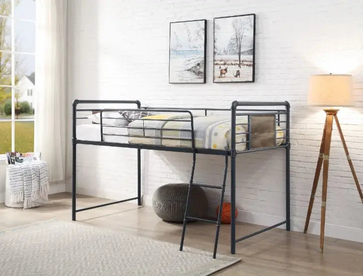 Rosemary Twin Loft Bed w/Slide, Antique Oak, Black & Dark Bronze Hand-Brushed Finish iHome Studio