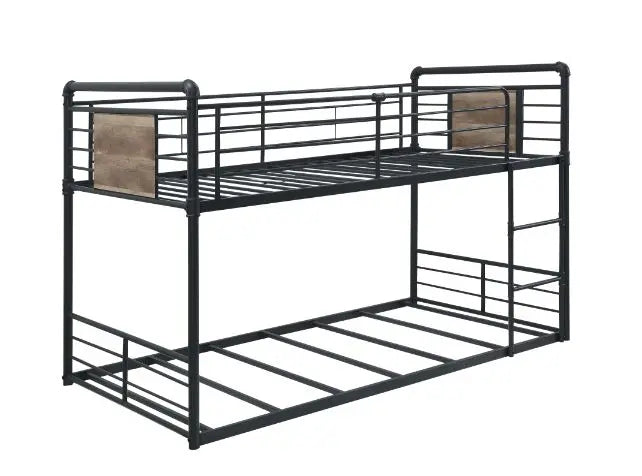 Rosemary Twin/Twin Metal Bunk Bed, Antique Oak, Black & Dark Bronze Hand-Brushed Finish iHome Studio