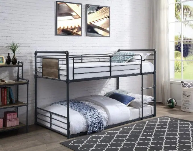 Rosemary Twin/Twin Metal Bunk Bed, Antique Oak, Black & Dark Bronze Hand-Brushed Finish iHome Studio