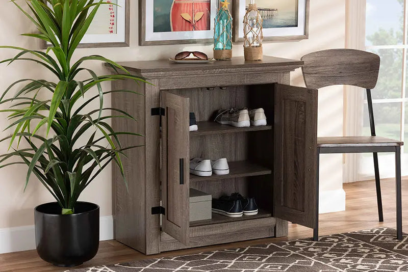 Rossin Oak Brown Finished Wood 2-Door Shoe Storage Cabinet iHome Studio