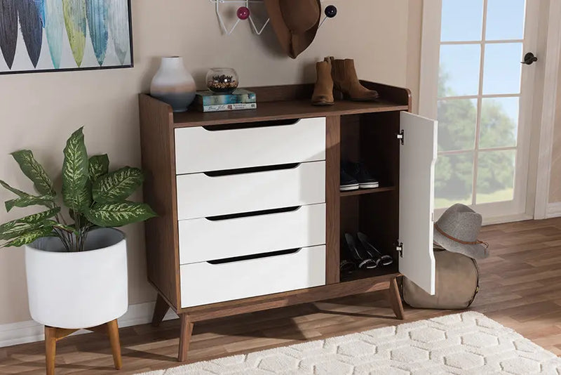 Rossin White/Walnut Wood Storage Shoe Cabinet iHome Studio