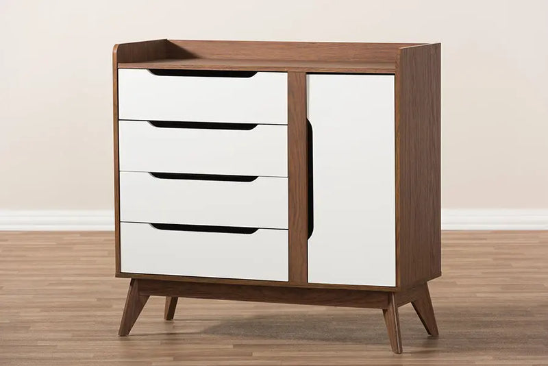 Rossin White/Walnut Wood Storage Shoe Cabinet iHome Studio