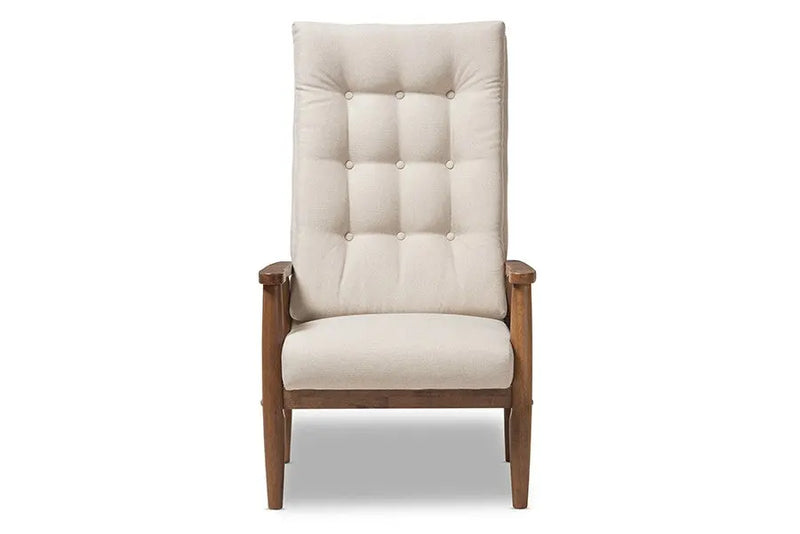 Roxy Walnut Brown Finish Wood & Light Beige Fabric Upholstered Button-Tufted High-Back Chair iHome Studio