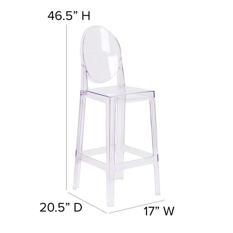Rudy Ghost Barstool with Oval Back, Transparent Crystal iHome Studio