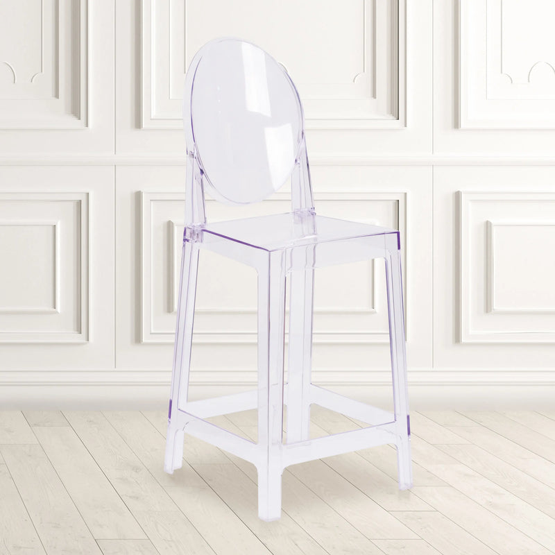 Rudy Ghost Counter Stool with Oval Back, Transparent Crystal iHome Studio