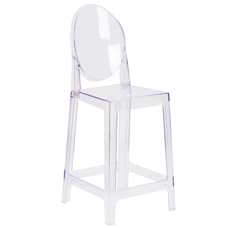 Rudy Ghost Counter Stool with Oval Back, Transparent Crystal iHome Studio