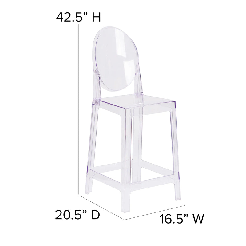 Rudy Ghost Counter Stool with Oval Back, Transparent Crystal iHome Studio