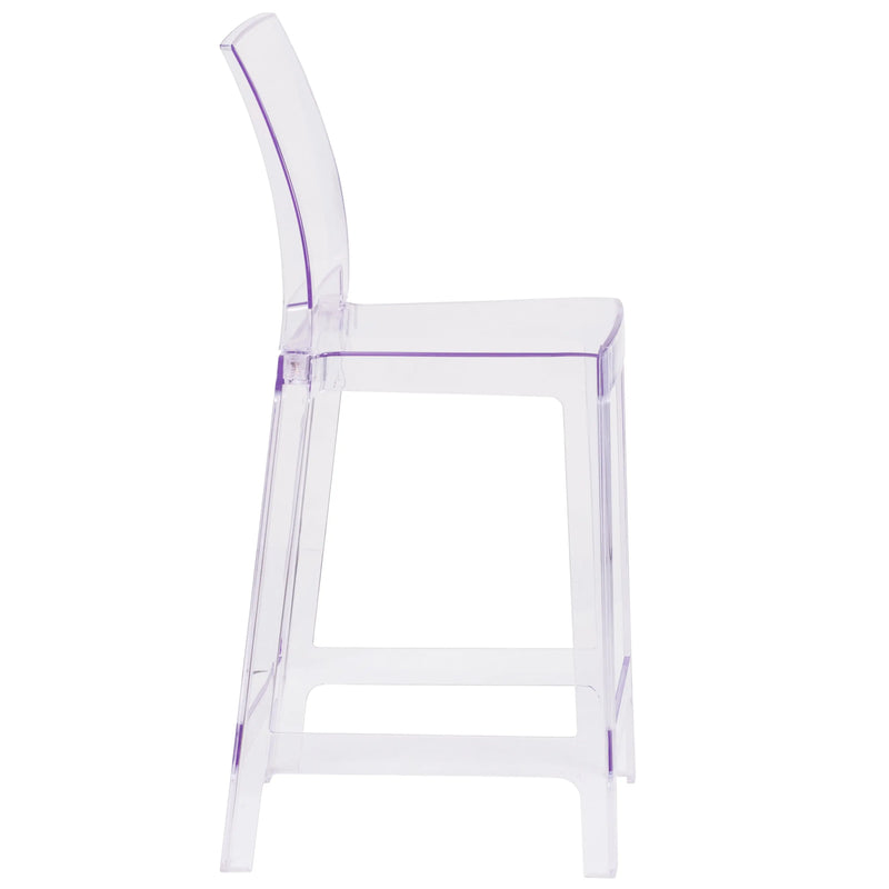Rudy Ghost Counter Stool with Square Back, Transparent Crystal iHome Studio