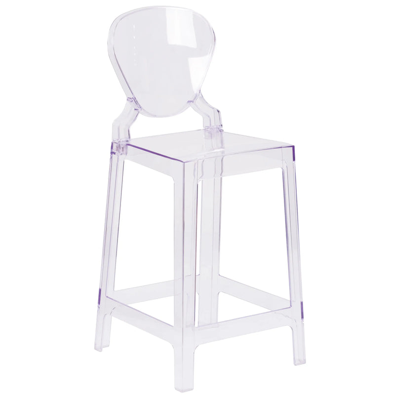 Rudy Ghost Counter Stool with Tear Back, Transparent Crystal iHome Studio