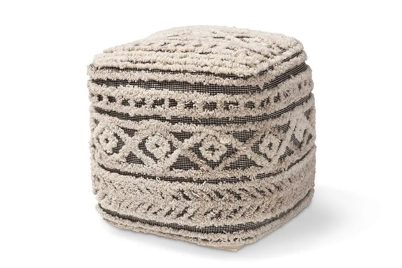 Ryan Moroccan Inspired Beige and Brown Handwoven Hemp Pouf Ottoman iHome Studio