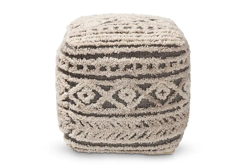 Ryan Moroccan Inspired Beige and Brown Handwoven Hemp Pouf Ottoman iHome Studio