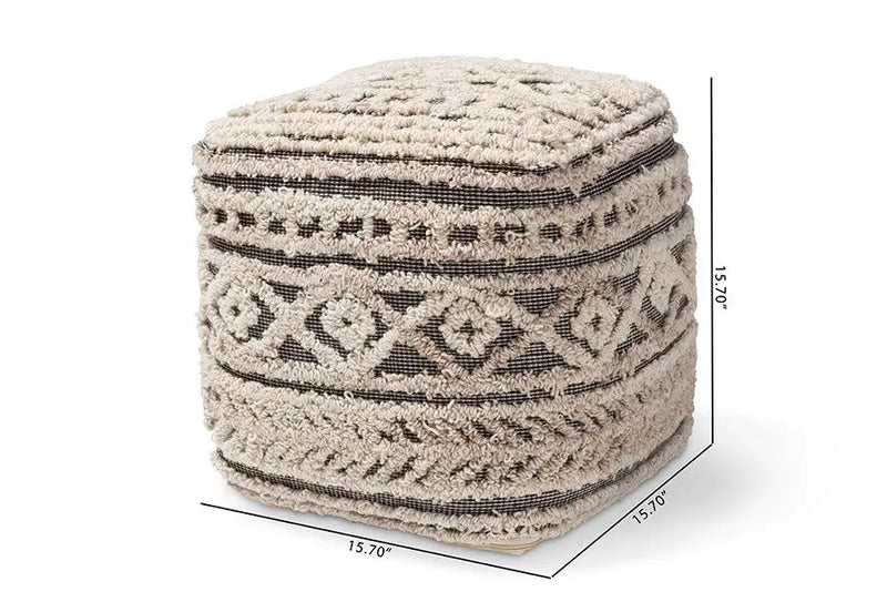 Ryan Moroccan Inspired Beige and Brown Handwoven Hemp Pouf Ottoman iHome Studio