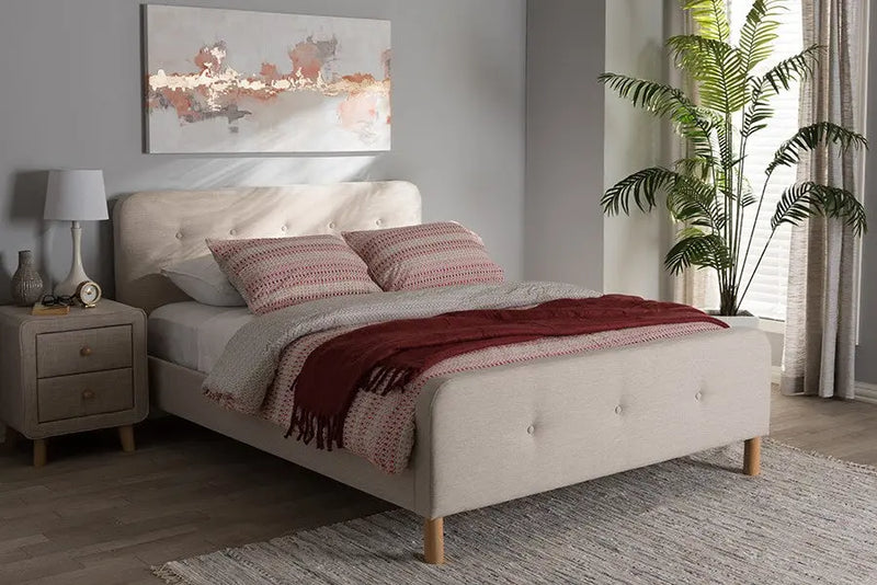 Samson Light Beige Fabric Platform Bed w/Button Tufted Headboard (Queen) iHome Studio