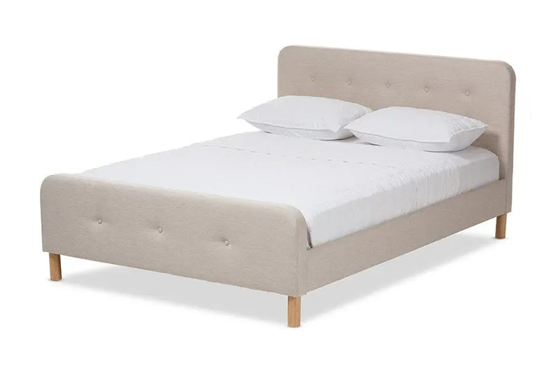 Samson Light Beige Fabric Platform Bed w/Button Tufted Headboard (Queen) iHome Studio