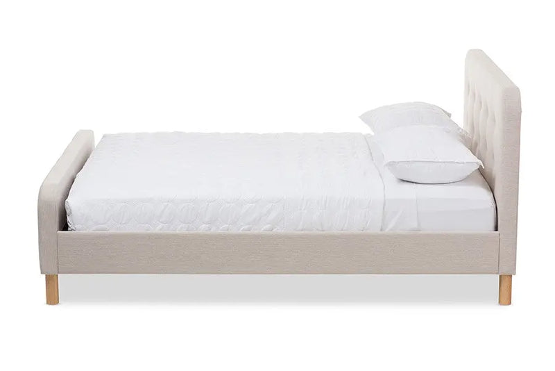 Samson Light Beige Fabric Platform Bed w/Button Tufted Headboard (Queen) iHome Studio
