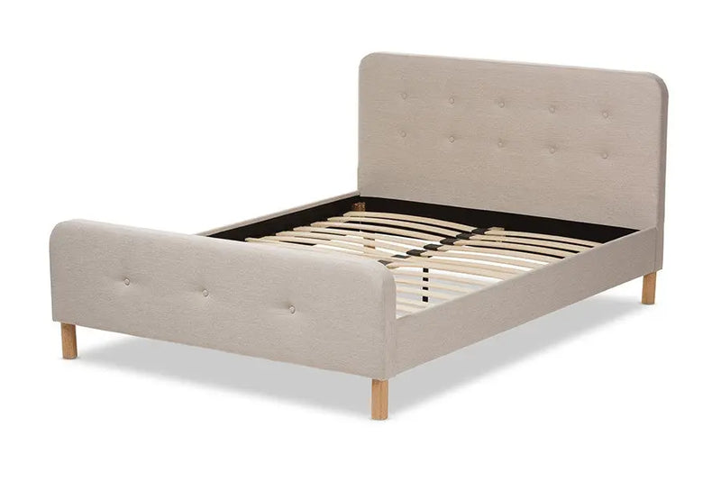 Samson Light Beige Fabric Platform Bed w/Button Tufted Headboard (Queen) iHome Studio