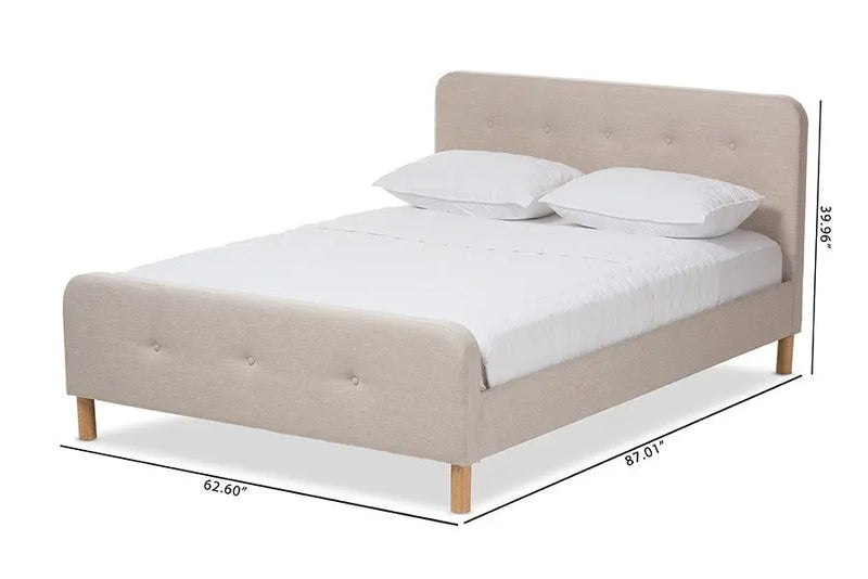 Samson Light Beige Fabric Platform Bed w/Button Tufted Headboard (Queen) iHome Studio