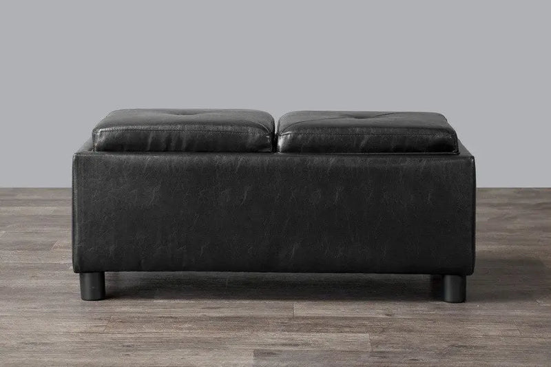 Samuel Ottoman Polyurethane-Coat Leather Upholstery Black w/Storage iHome Studio
