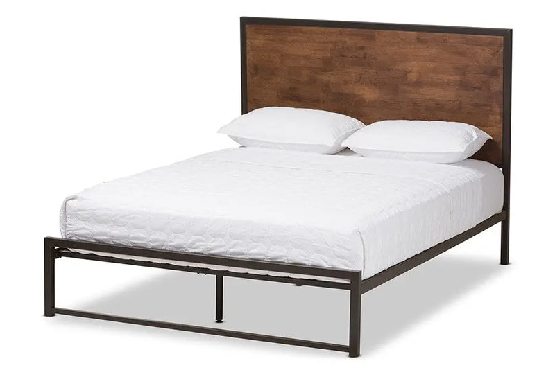 Santa Black Finished Metal Brown Wood Platform Bed (Queen) iHome Studio