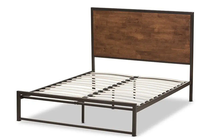 Santa Black Finished Metal Brown Wood Platform Bed (Queen) iHome Studio