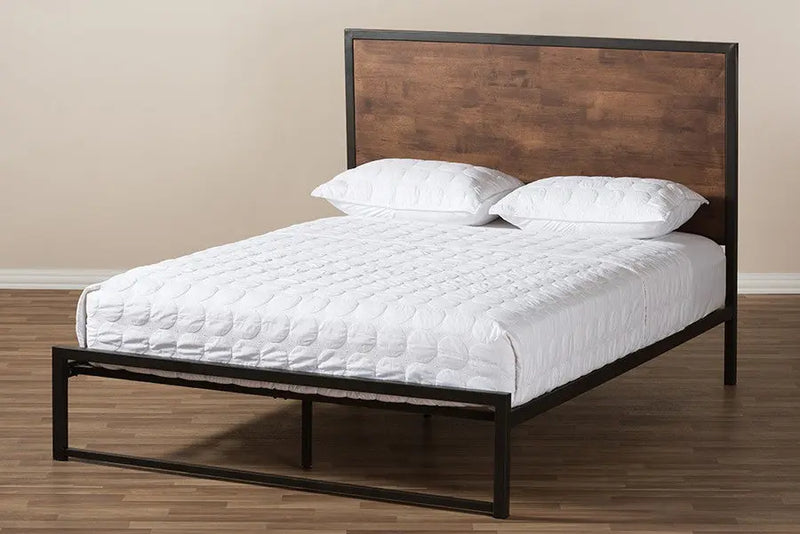 Santa Black Finished Metal Brown Wood Platform Bed (Queen) iHome Studio