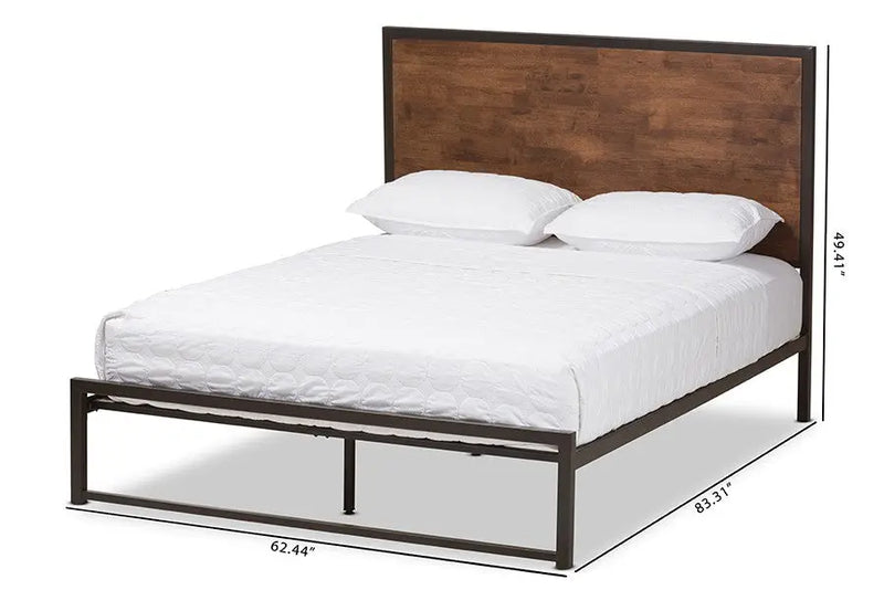 Santa Black Finished Metal Brown Wood Platform Bed (Queen) iHome Studio