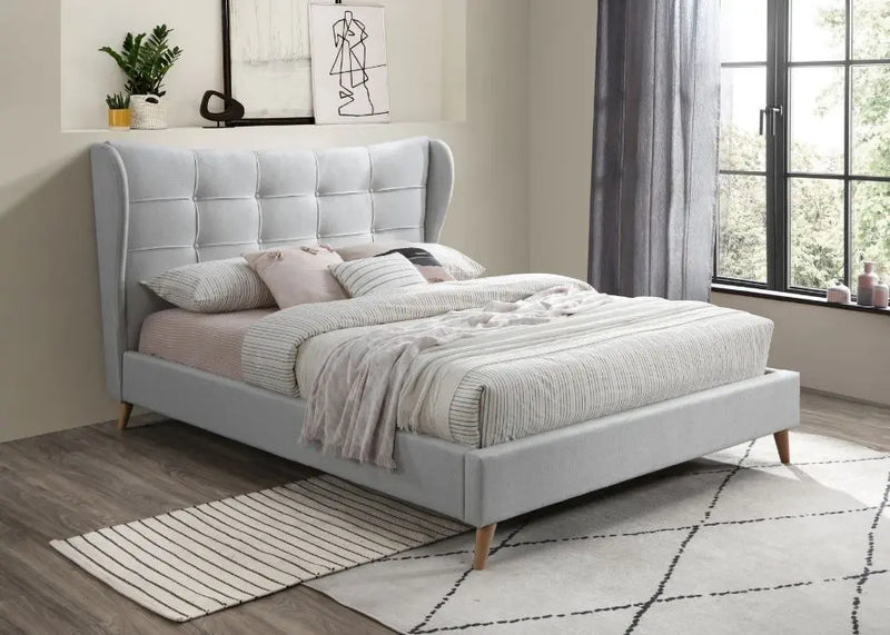 Sarai King Bed, Light Gray Fabric iHome Studio