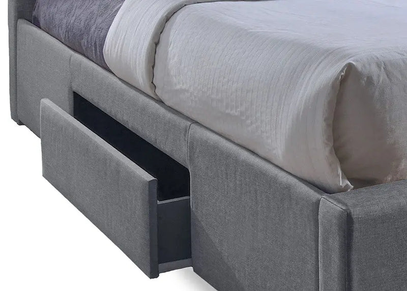 Sarter Grid-Tufted Grey Fabric Platform Bed w/2-Drawer Storage (King) iHome Studio