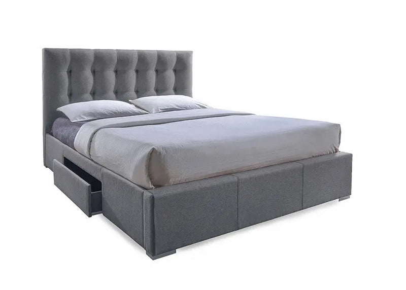 Sarter Grid-Tufted Grey Fabric Platform Bed w/2-Drawer Storage (Queen) iHome Studio