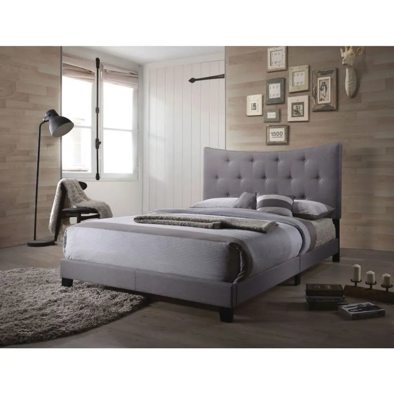 Saul Queen Bed w/Concave Headboard, Gray Fabric iHome Studio